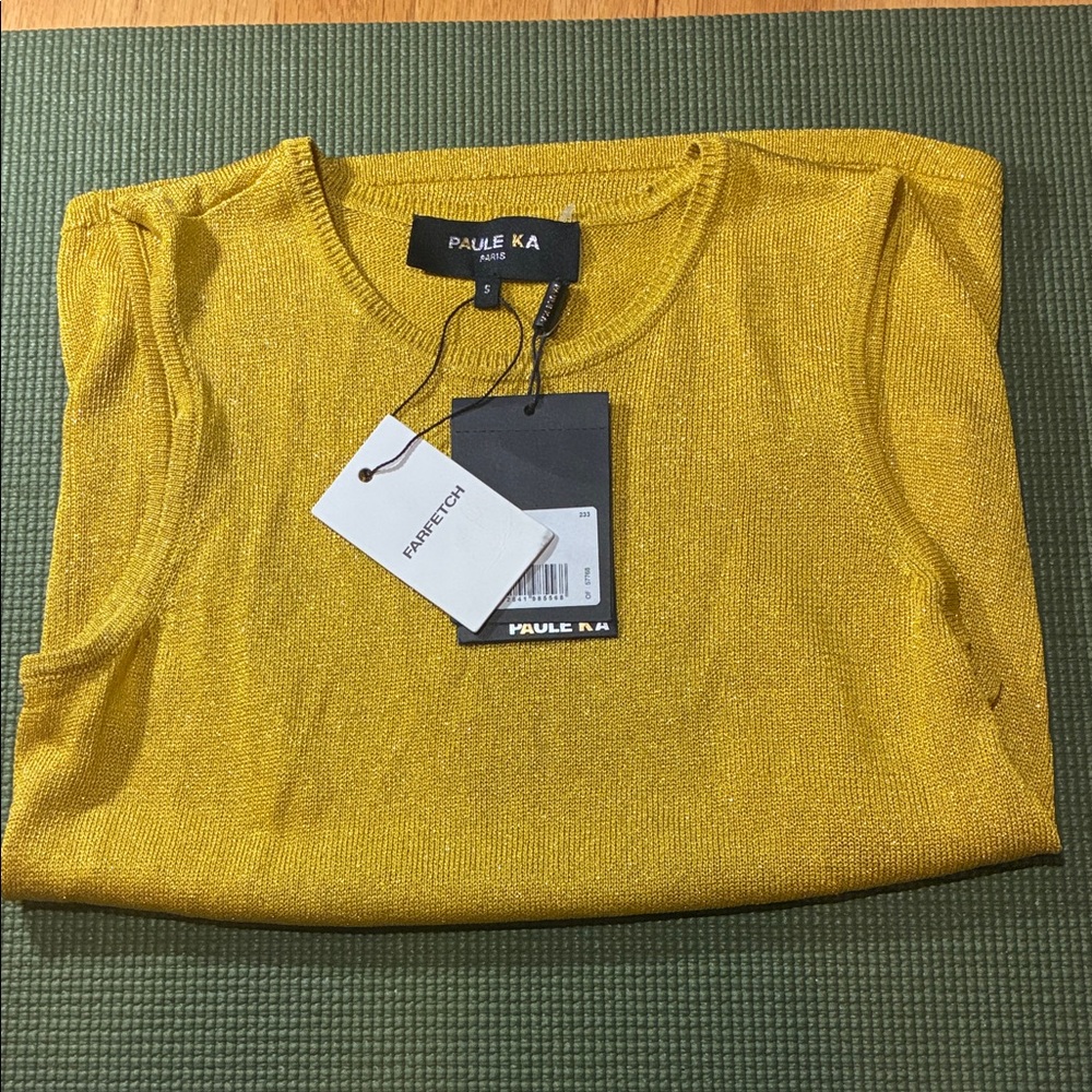 PAULE KA Metallic Gold Mustard Knit sleeveless top
